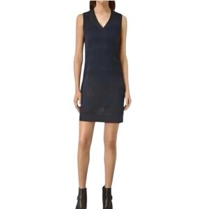All Saints Women’s 4 Navy Linen Cotton Blend Fix Mesh Knit Sleeveless Slit Dress